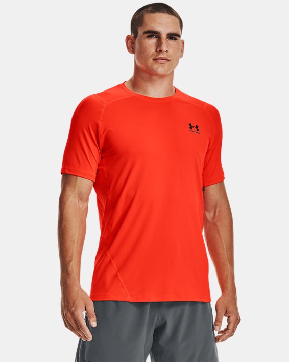 Men's HeatGear® Armour Fitted Short Sleeve, Orange, pdpMainDesktop image number 0